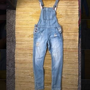 Distressed Forever 21 Long Premium Denim Overalls